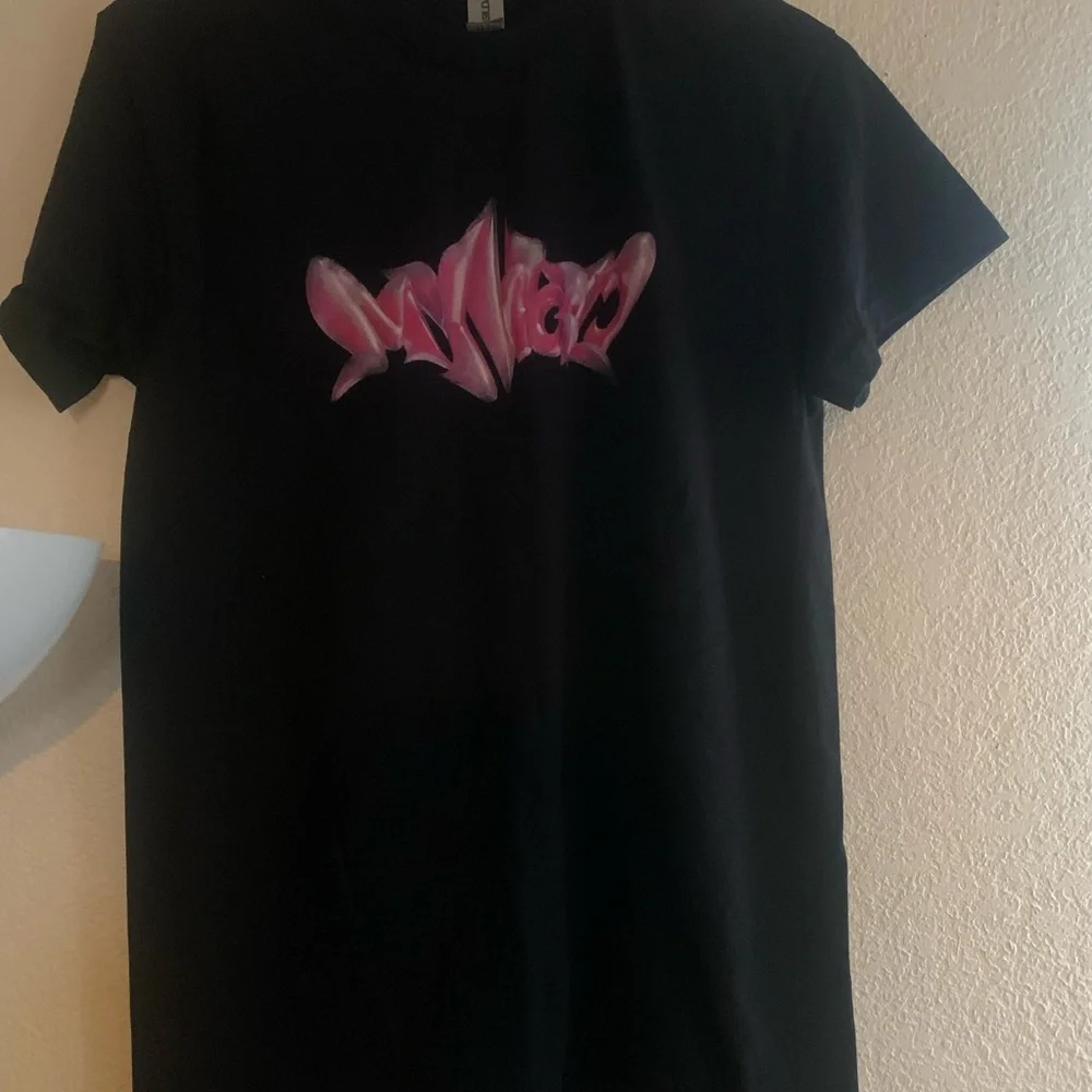Black Graphic Tee with Pink Design